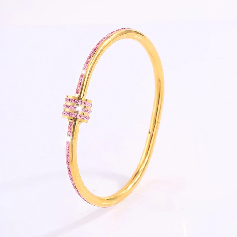 18K Stainless Steel Pink Crystal Love Heart Bracelet