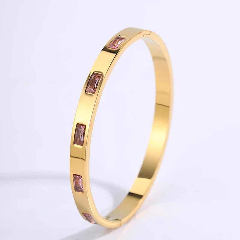 18K Stainless Steel Pink Crystal Love Heart Bracelet