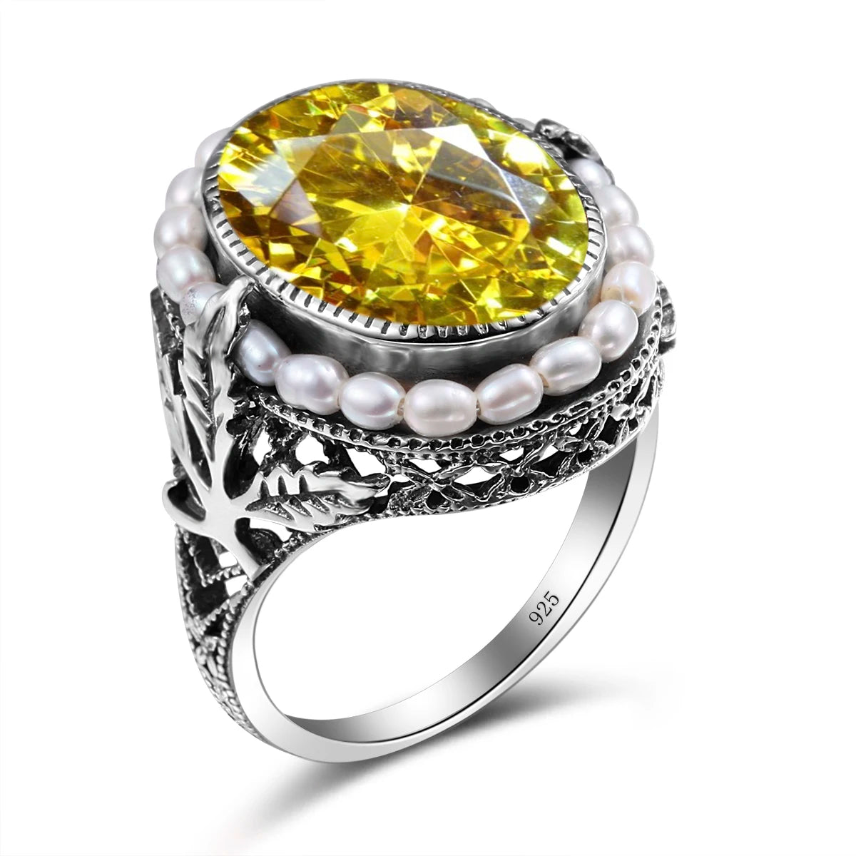 Real Pearl 925 Silver Rings Topaz Aquamarine Big Gemstone