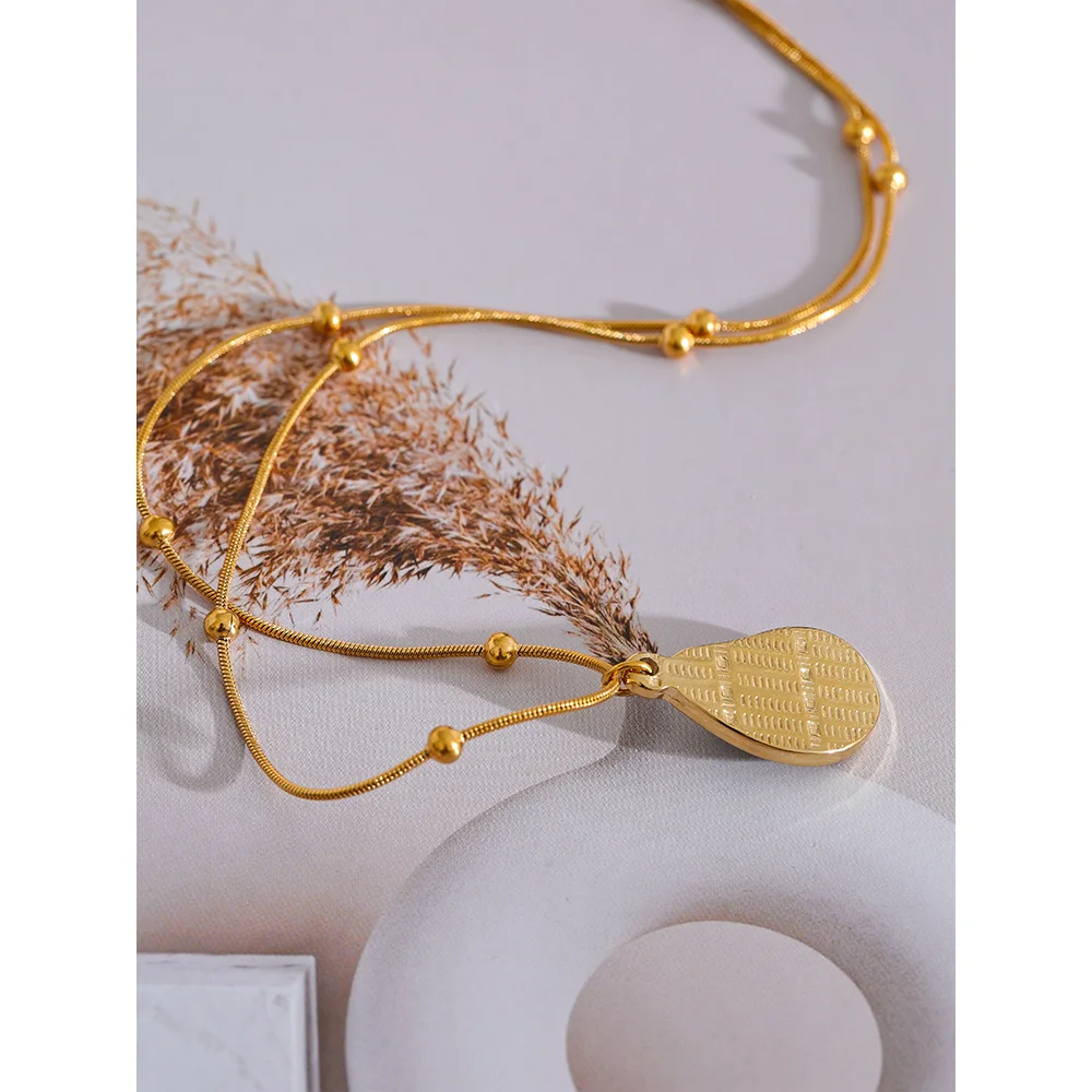 Cashew Drop Natural Tiger Stone Pendant Necklace 18K Jewelry