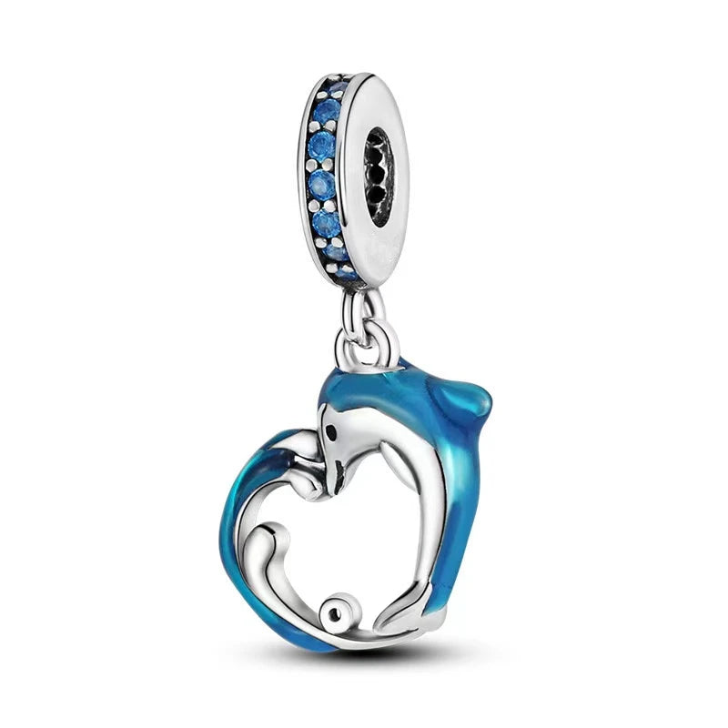 Blue Marine Organism Series Charm Jewelry Fit Original 925 Sterling Silver