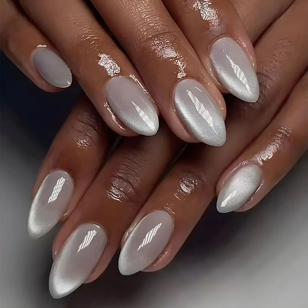 Cat Eye French Sheer Manicure Tip Art 3D Acrylic Nails
