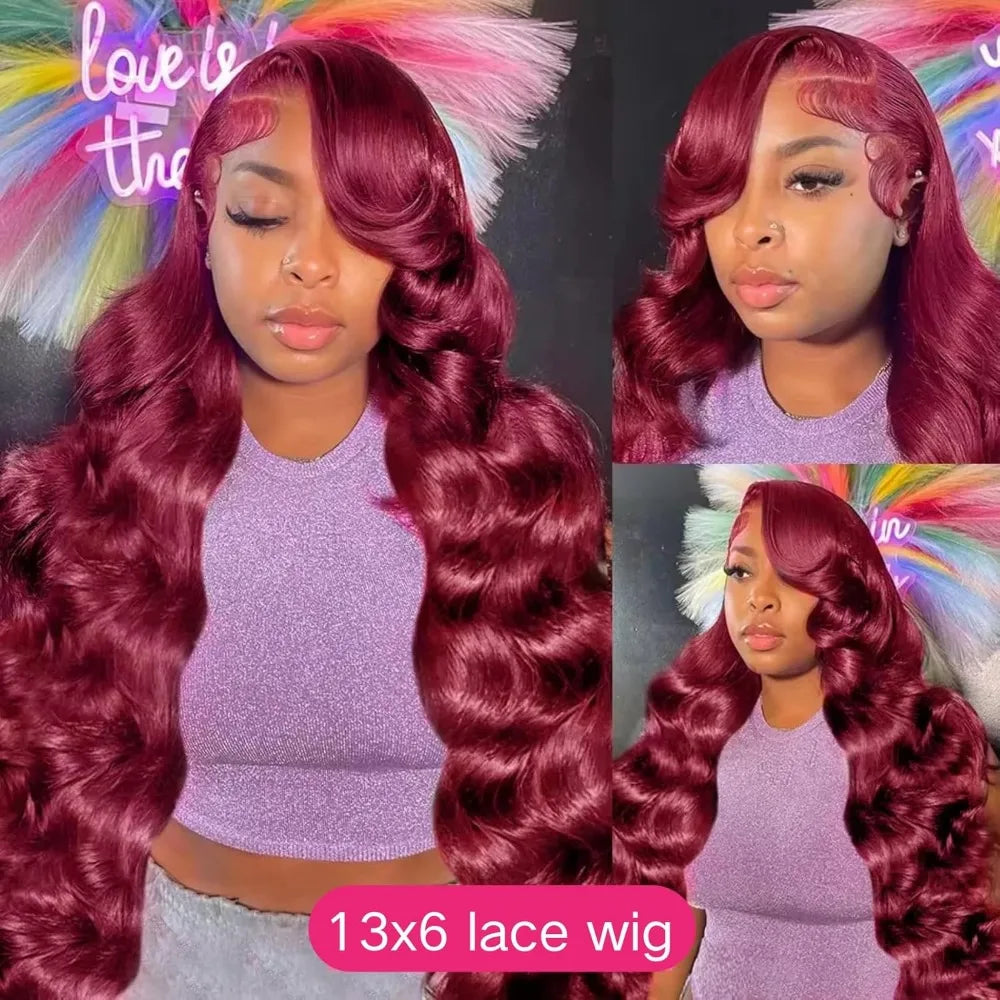 Rose - Burgundy Lace Frontal Wig Body Wave HD Transparent Lace