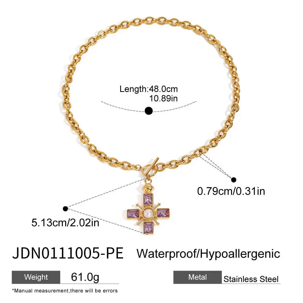 Zirconia Cross Pendant Stainless Steel Luxury Necklace