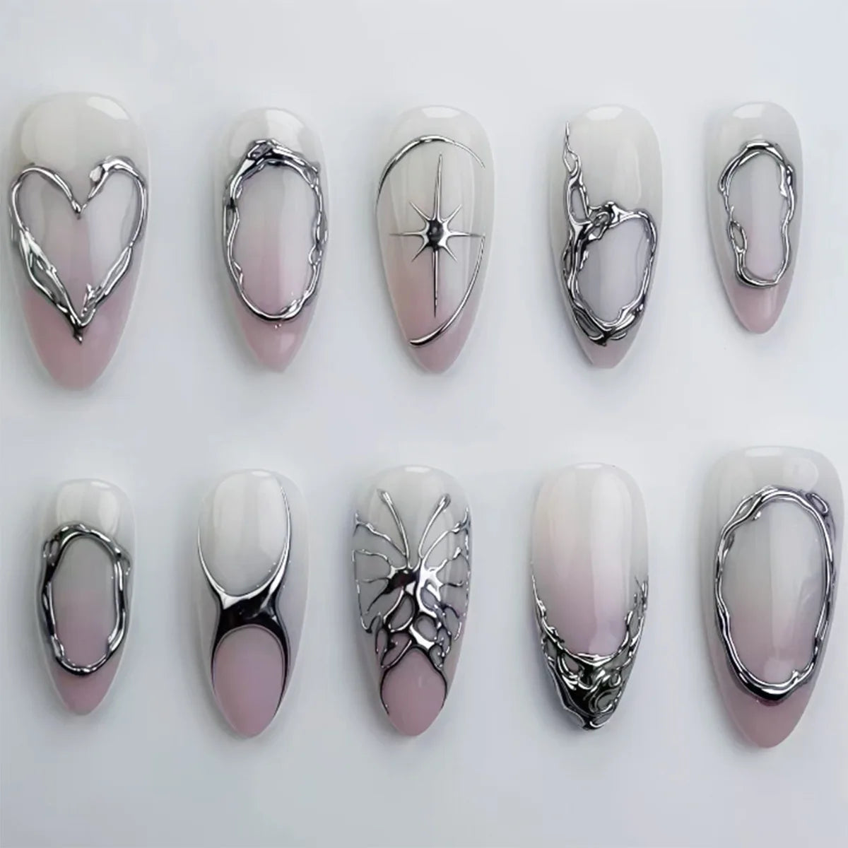 3D Ripple Design False Nails / Almond Tips nails - 24pcs