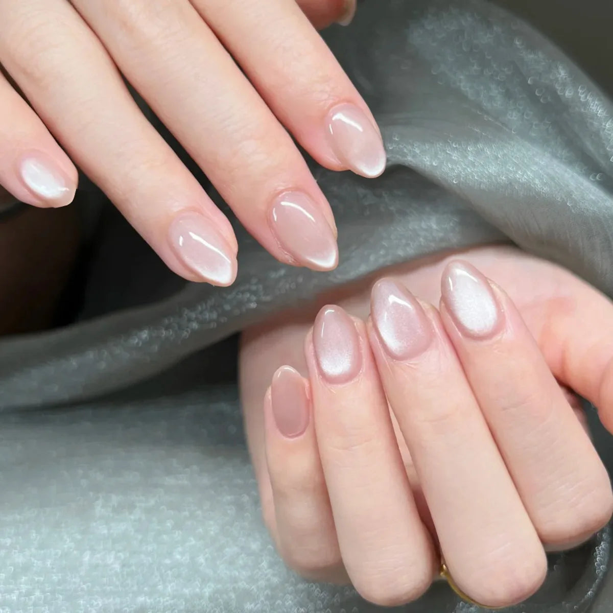 Cat Eye French Sheer Manicure Tip Art 3D Acrylic Nails