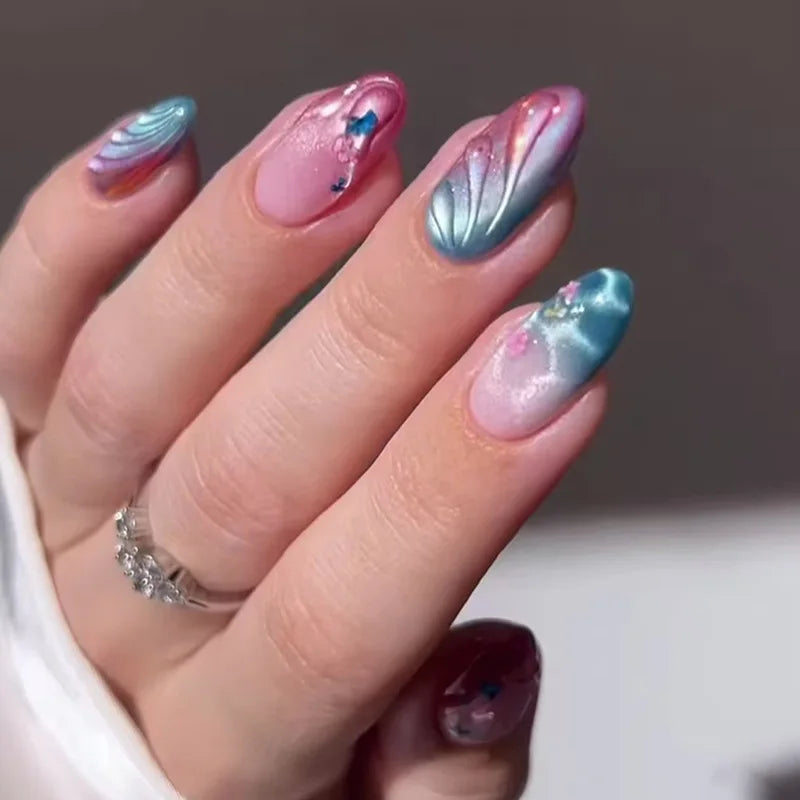 3D Ripple Design False Nails / Almond Tips nails - 24pcs