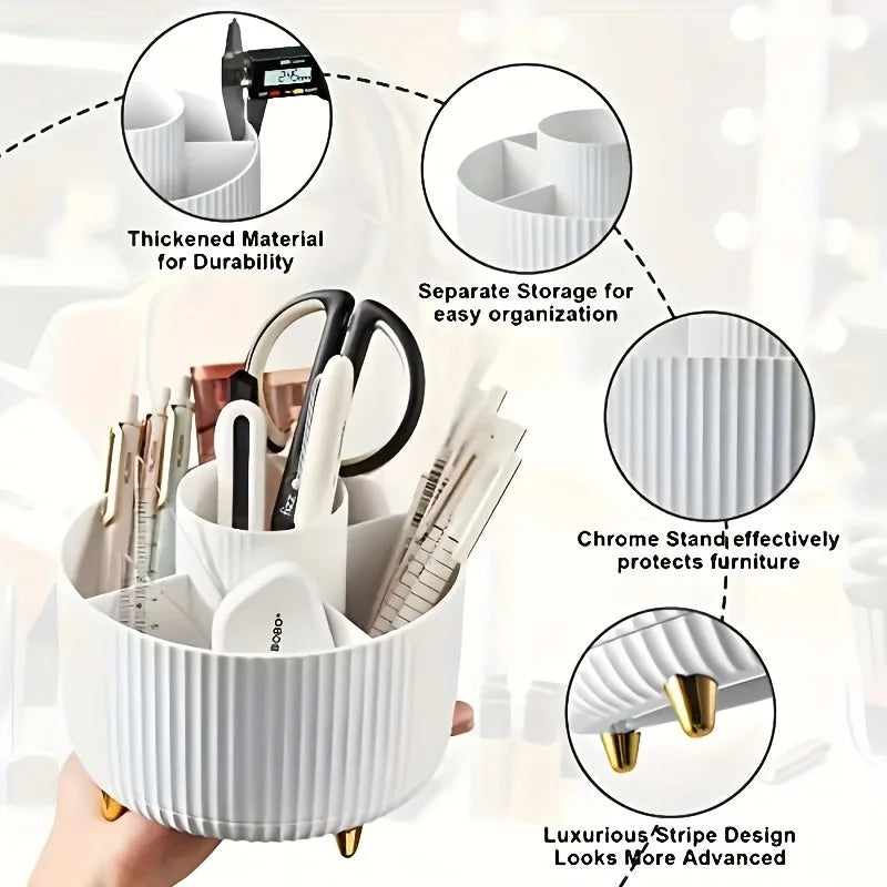 Cosmetic Storage Box with 5 Compartments - 360-Degree Rotating