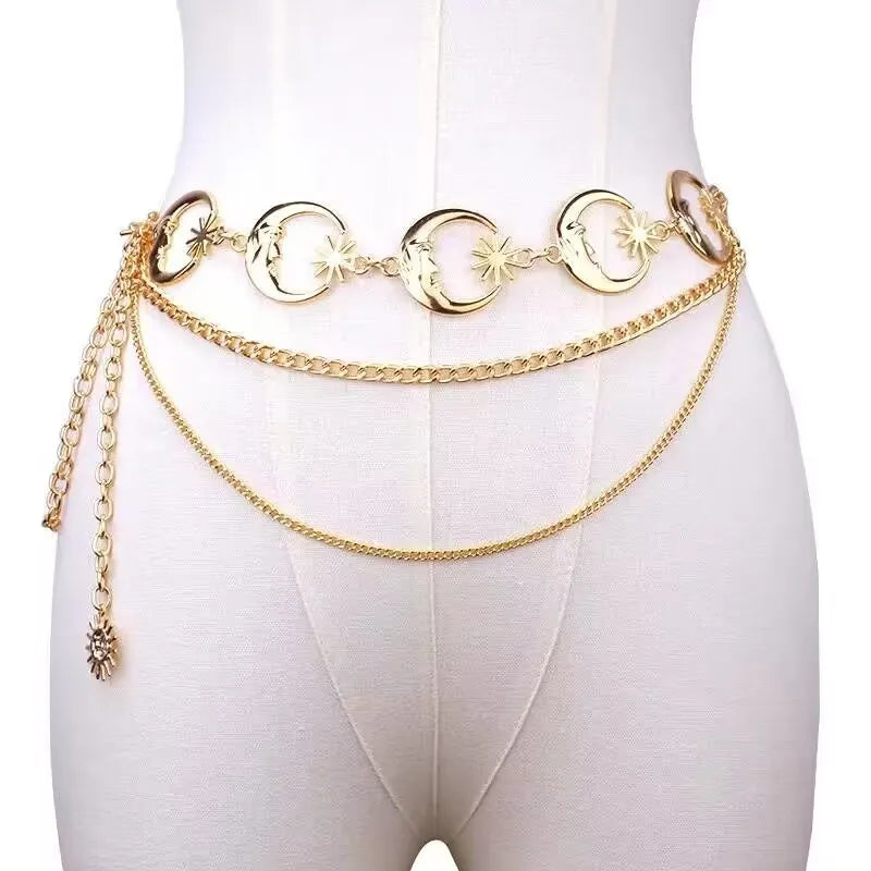 Moon Sun Waist Chain Metal Waist Belts for Women
