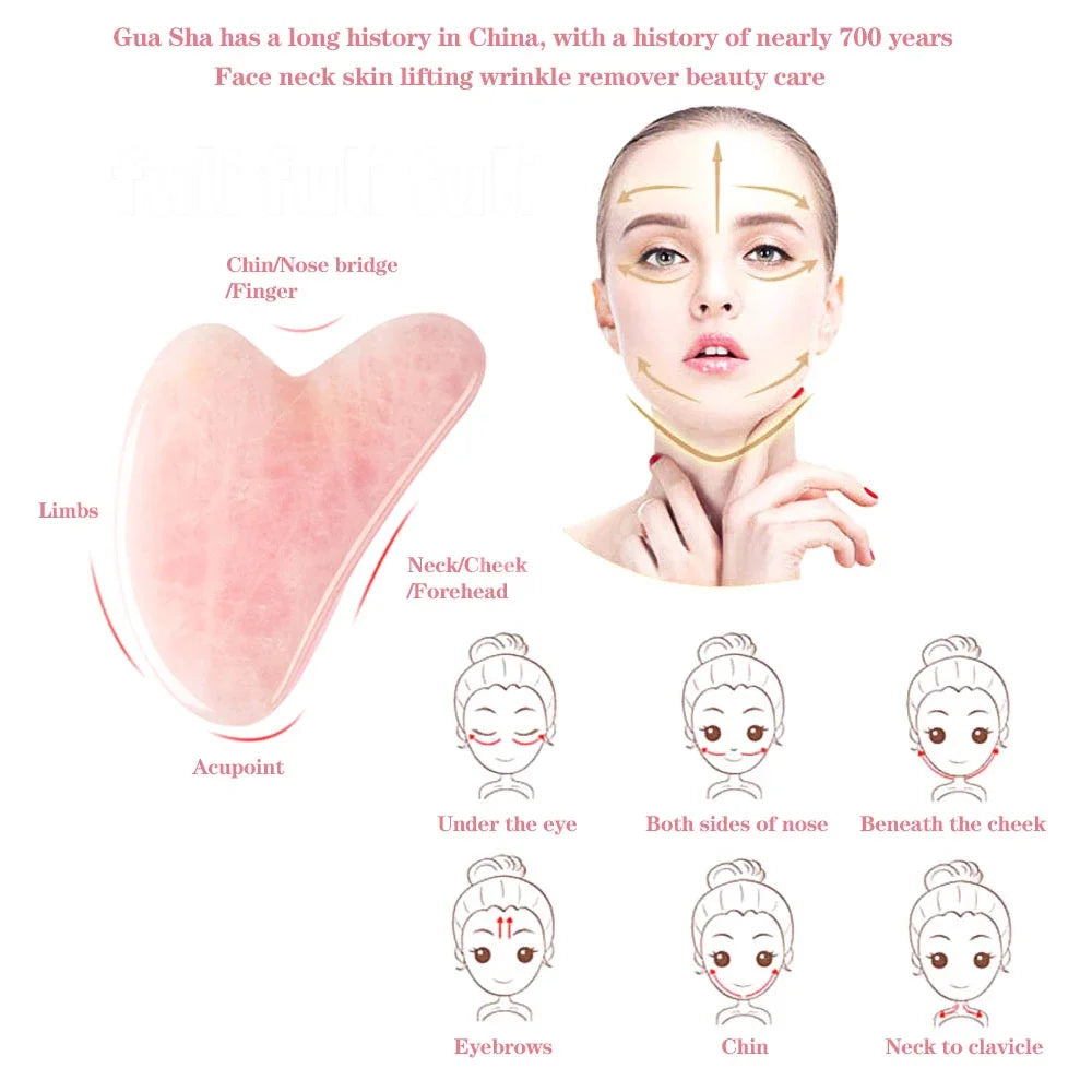 Roller Massage Spa Pink Face Natural Stone Tool Facial Lift Up
