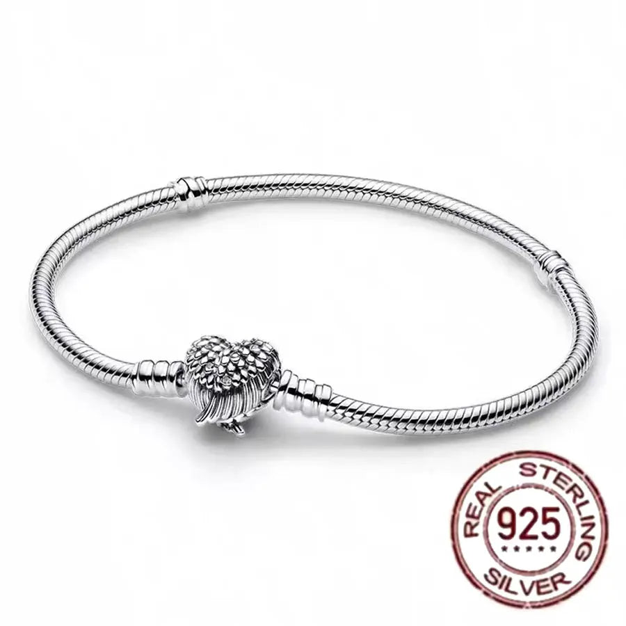 925 fine heart-shaped snake bone bracelet for women