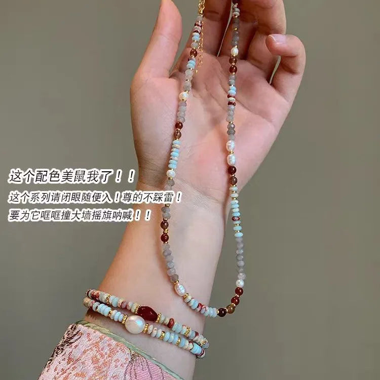 Pure Handmade Natural Stone Chain Pearl Pendant Necklace