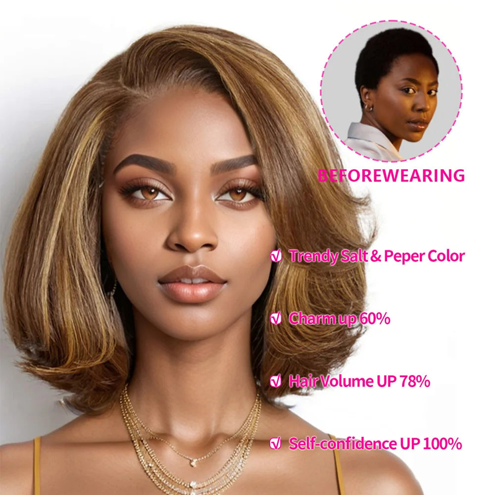 Toffee Brown Mix Blonde Bob Wig Glueless HD Human Hair