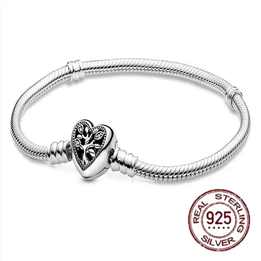 925 fine heart-shaped snake bone bracelet for women