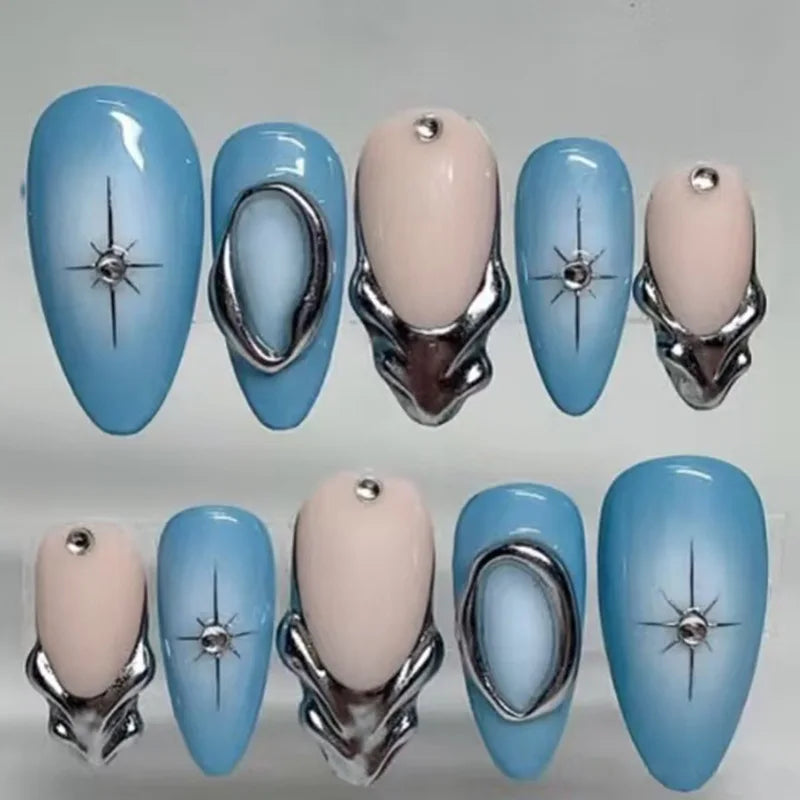 3D Ripple Design False Nails / Almond Tips nails - 24pcs