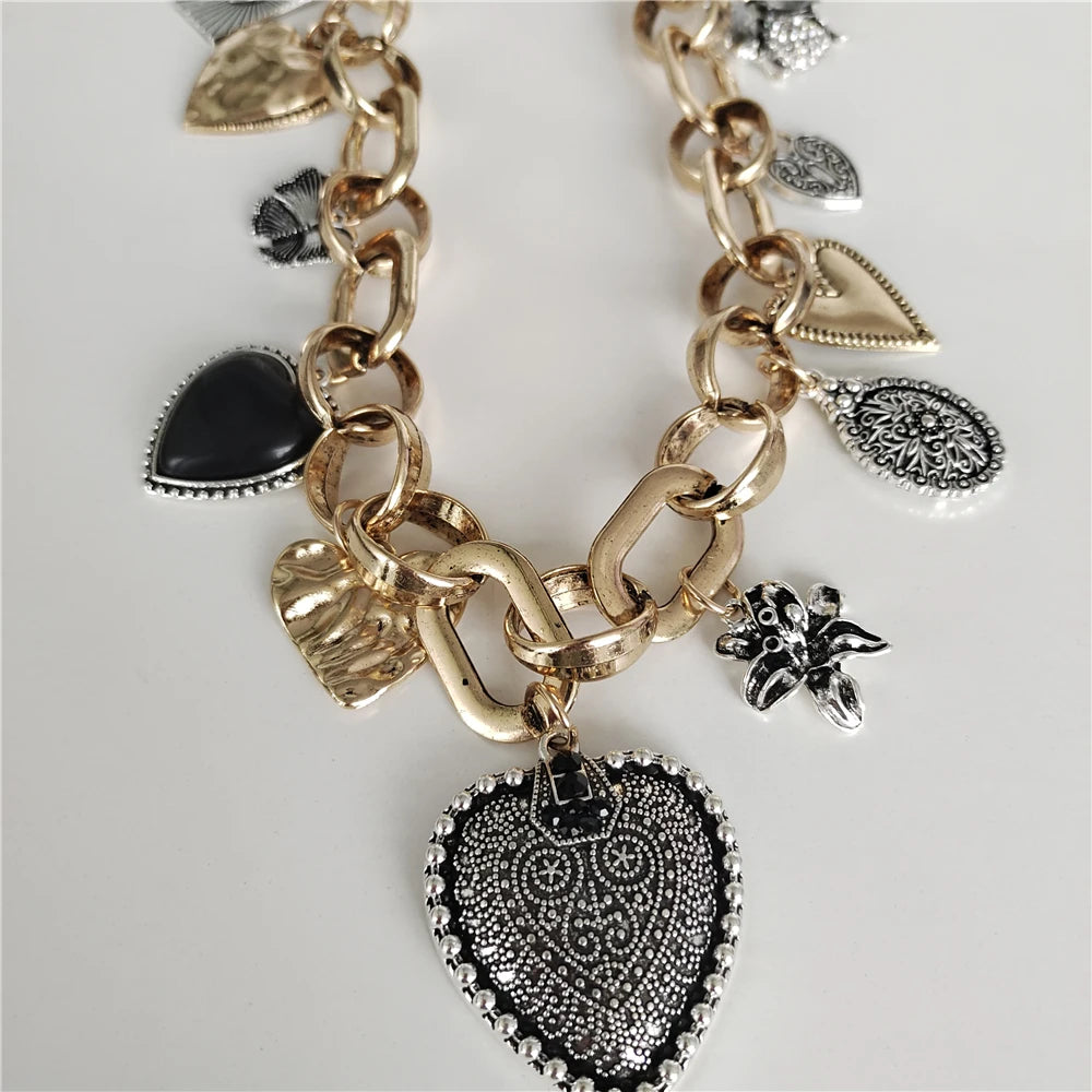 Vintage Love Heart Shape Pendants Choker Necklace
