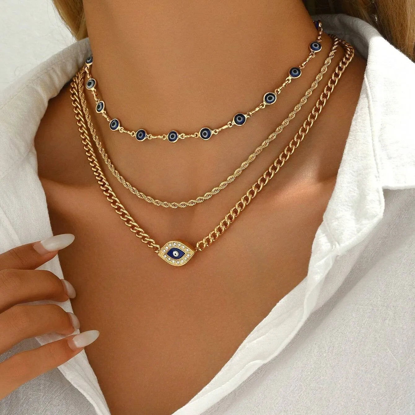 Boho Crystal Evil Eye Pendant Necklace For Women