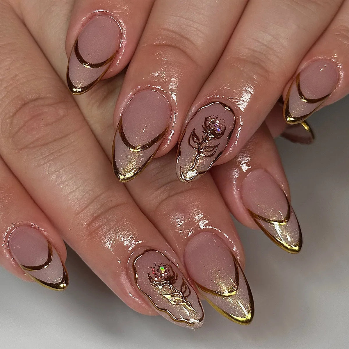 Cat Eye French Sheer Manicure Tip Art 3D Acrylic Nails
