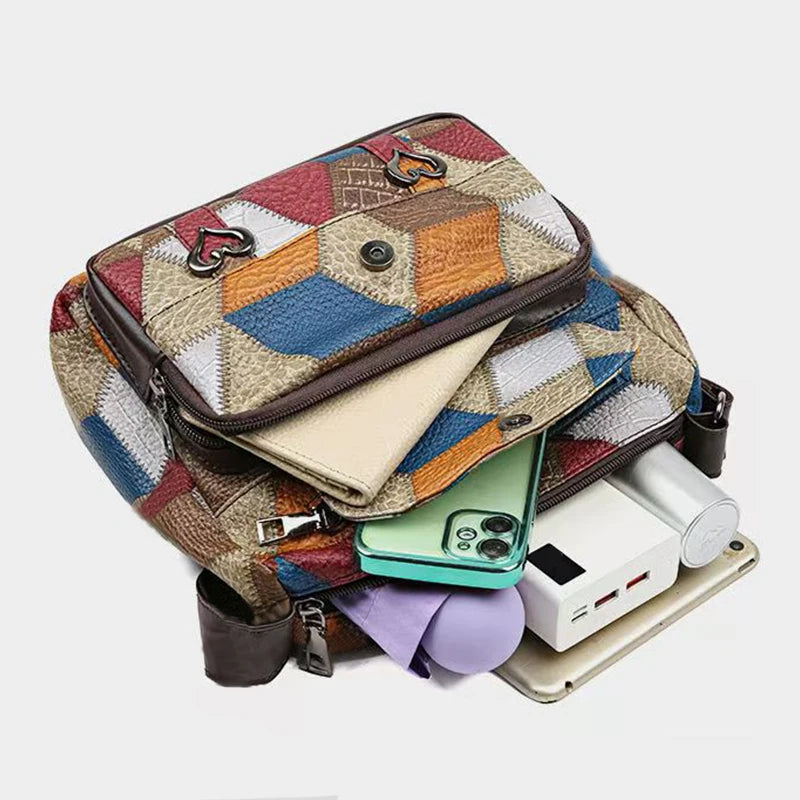 Ladies handbag, crossbody with a geometric design.