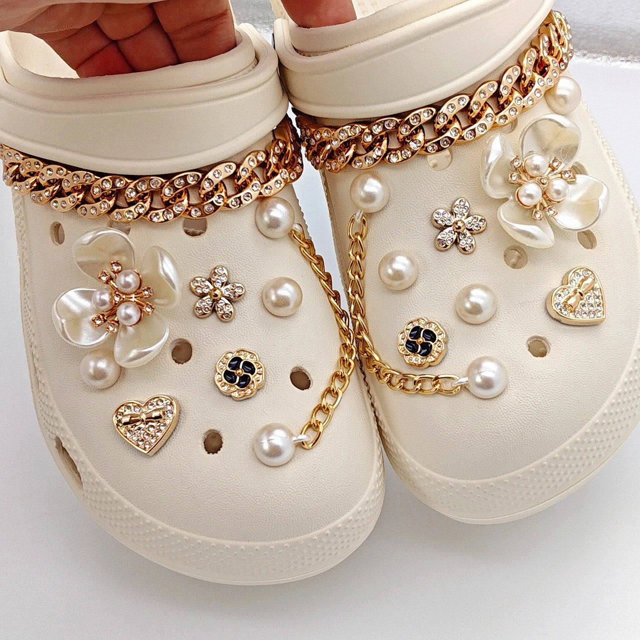 Floral Pearl Shoe Charms for Crocs / Shoes Decorations Set / Women Elegant Accessories