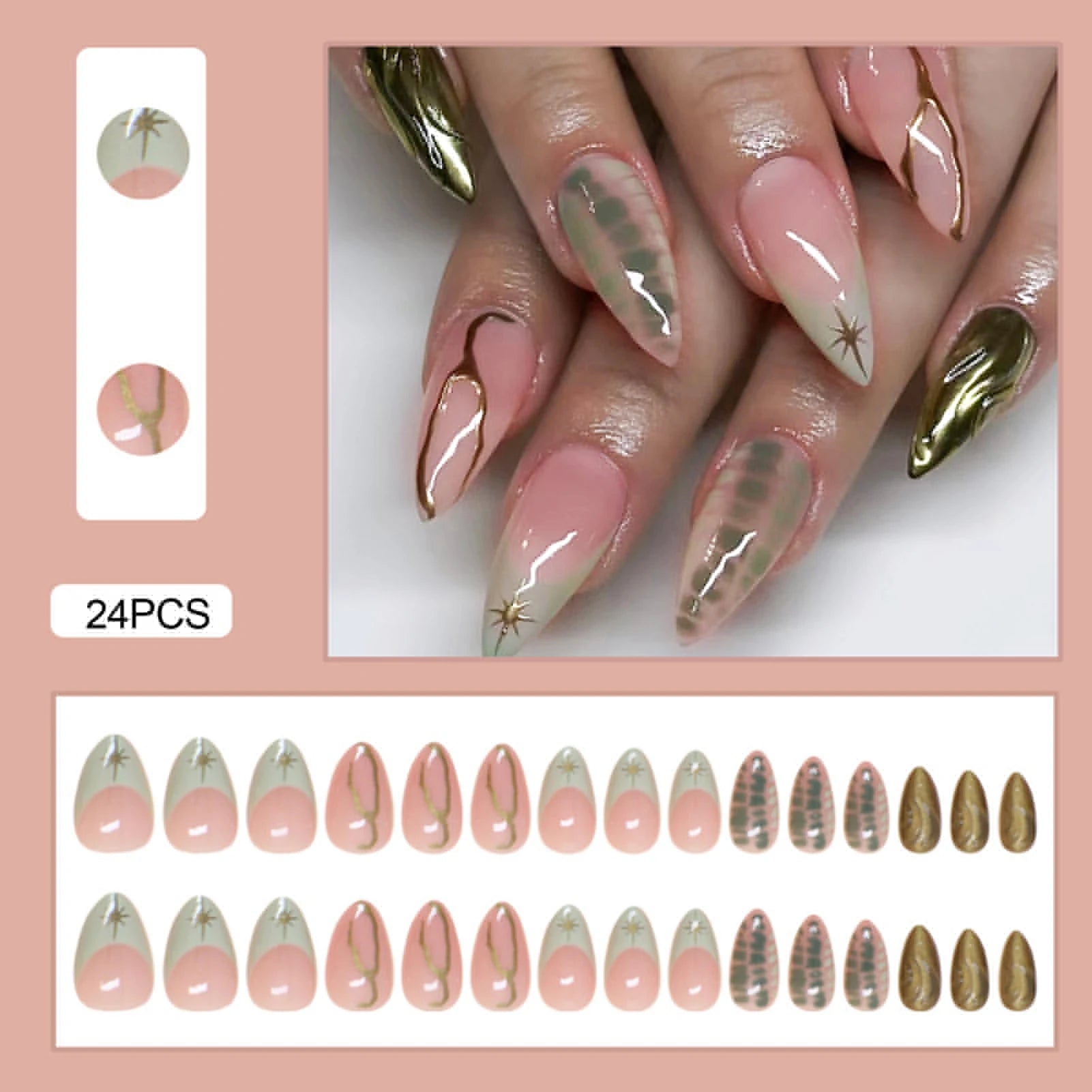 Nails Almond Shaped Press on Nails - 24pcs