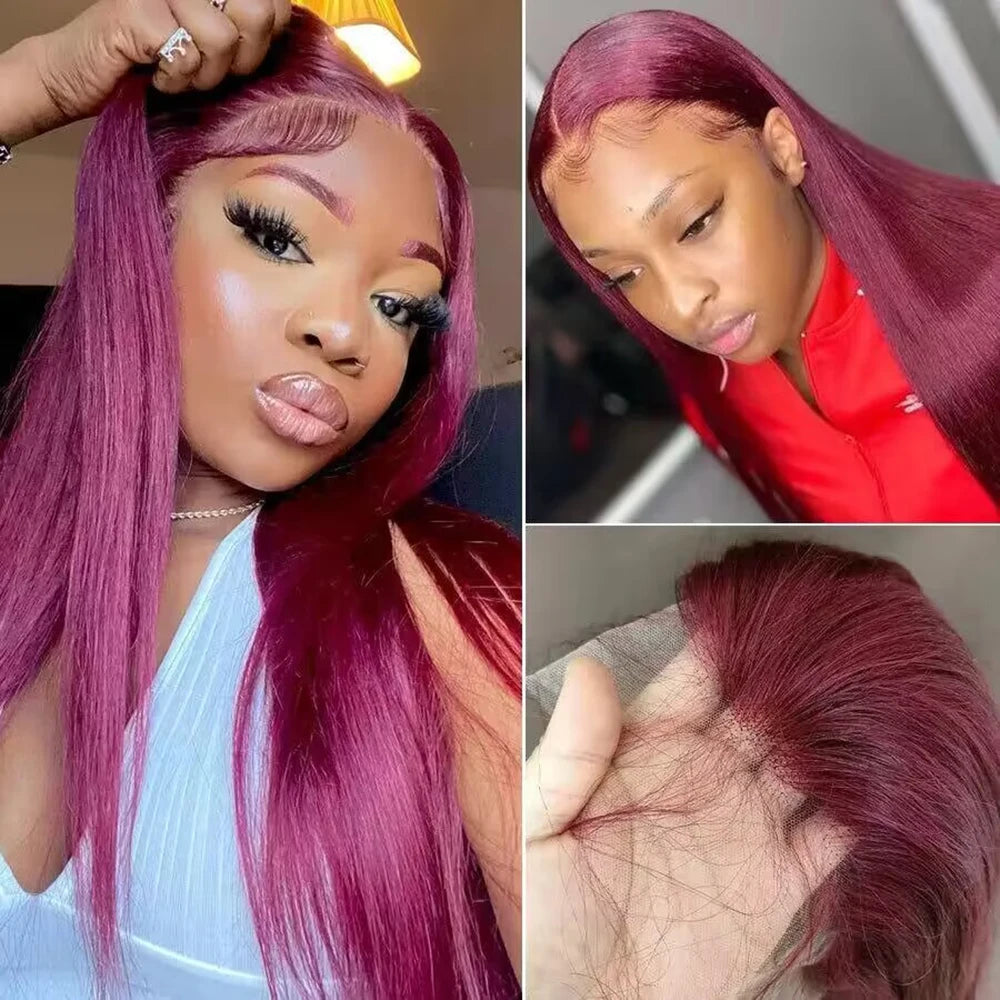 GIANNA - Burgundy HD Lace Frontal Human Hair Wig Straight Red Human Hair