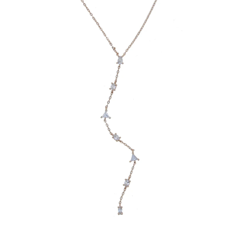 925 Sterling Silver Rose Gold Sexy Long Y Necklace for Women