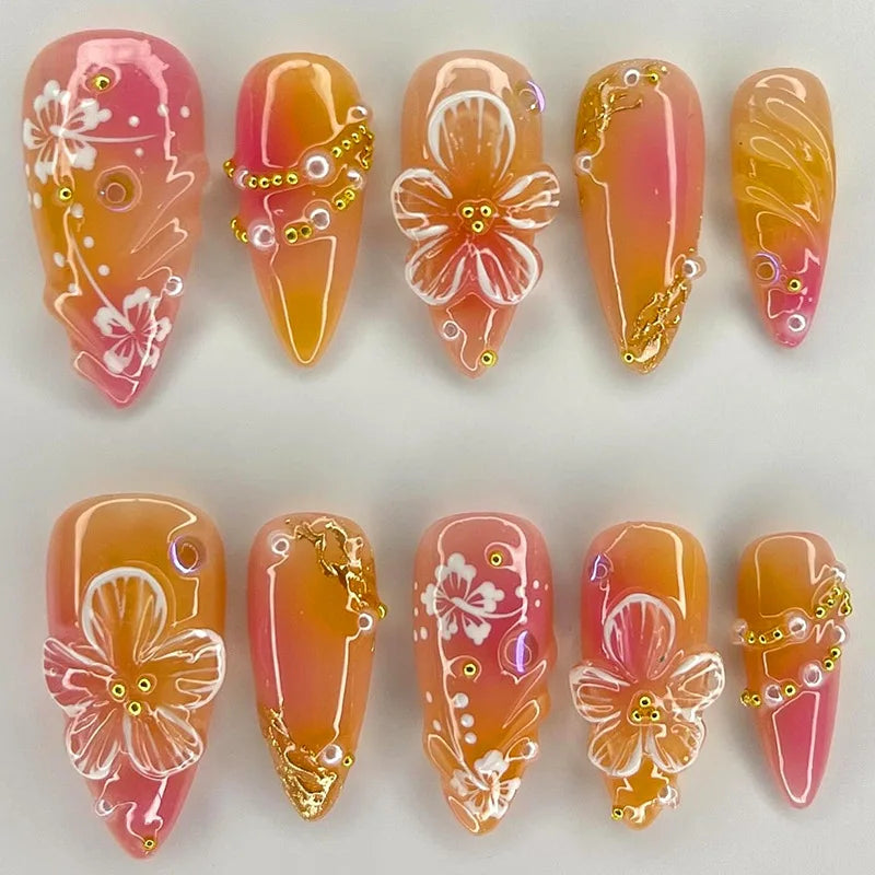 3D Ripple Design False Nails / Almond Tips nails - 24pcs