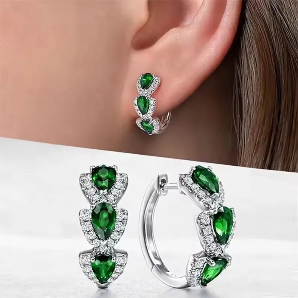 925 Sterling Silver Trendy Blue Cubic Zirconia Hoop Earrings