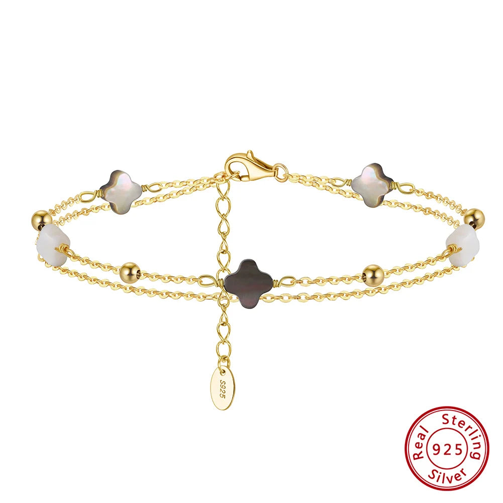 925 Sterling Silver Four-Leaf Clover Shell Bracelet