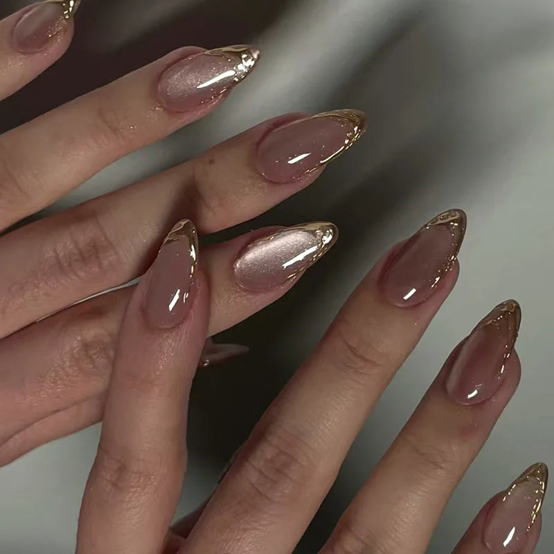 Cat Eye French Sheer Manicure Tip Art 3D Acrylic Nails