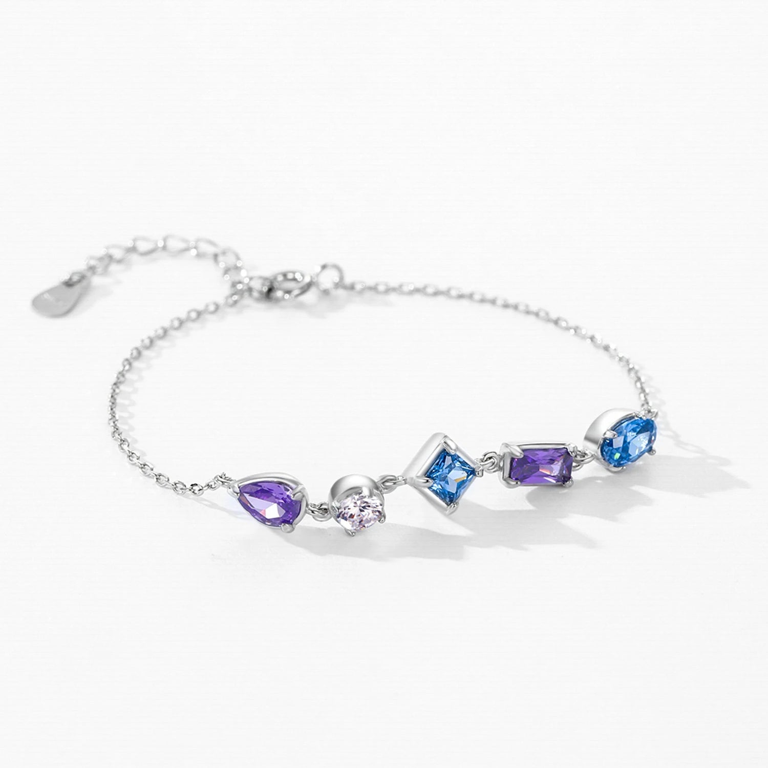 Blue Purple Zircon Geometric Design Chain Bracelet For Women