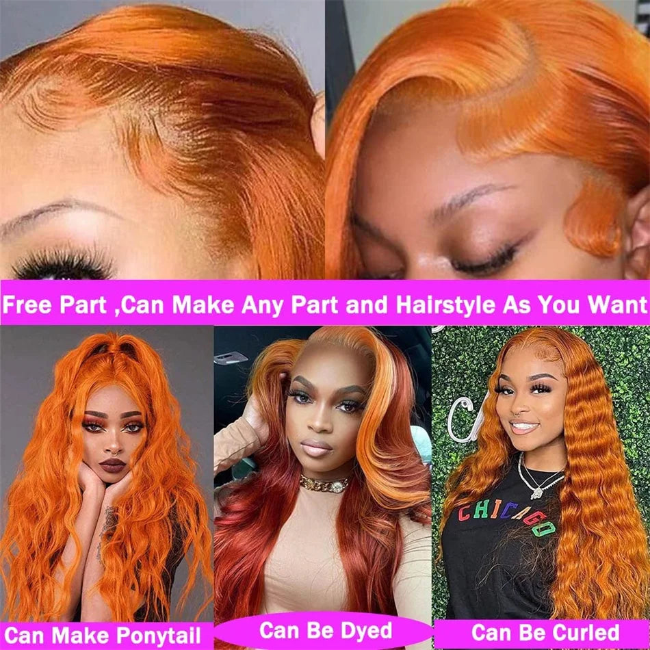 HD Orange Ginger Lace Front Wig 100% Human Brazilian Hair
