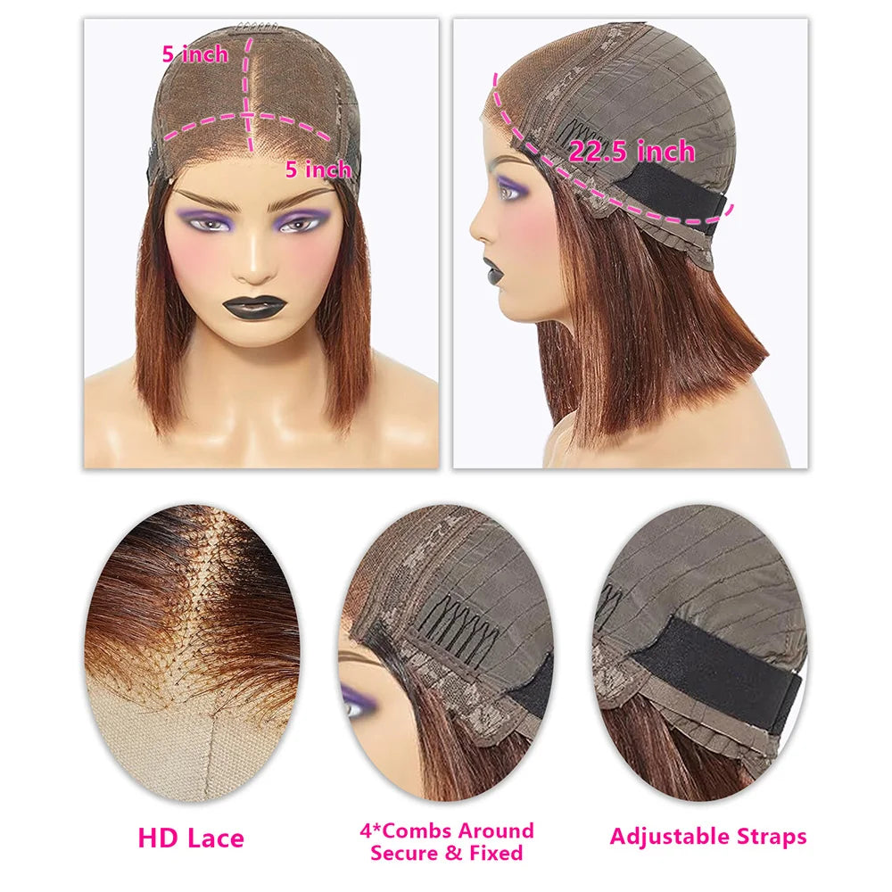 Toffee Brown Mix Blonde Bob Wig Glueless HD Human Hair