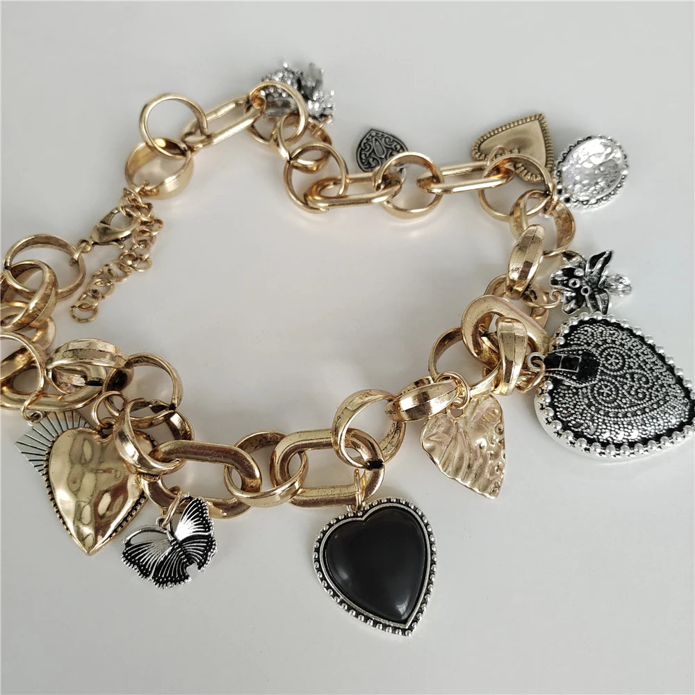 Vintage Love Heart Shape Pendants Choker Necklace