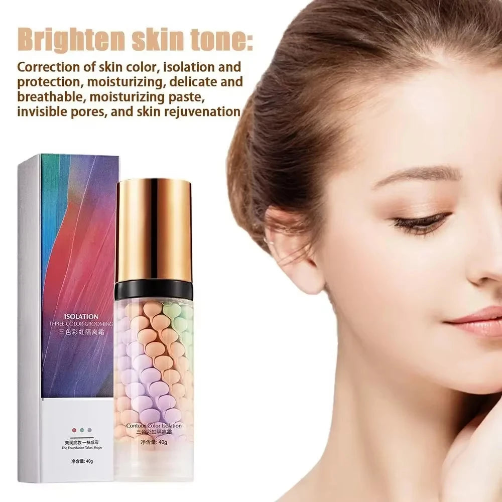 Face Makeup Primer Tri-color Cream Brighten Contour Color