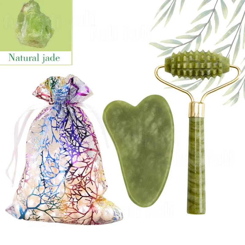 Roller Massage Spa Pink Face Natural Stone Tool Facial Lift Up