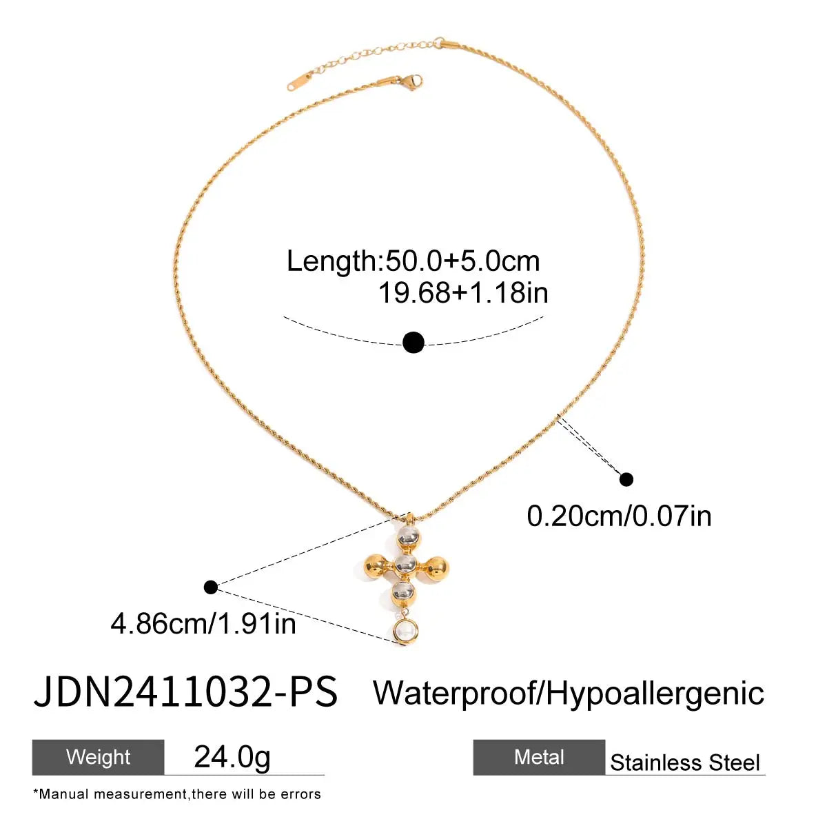Zirconia Cross Pendant Stainless Steel Luxury Necklace