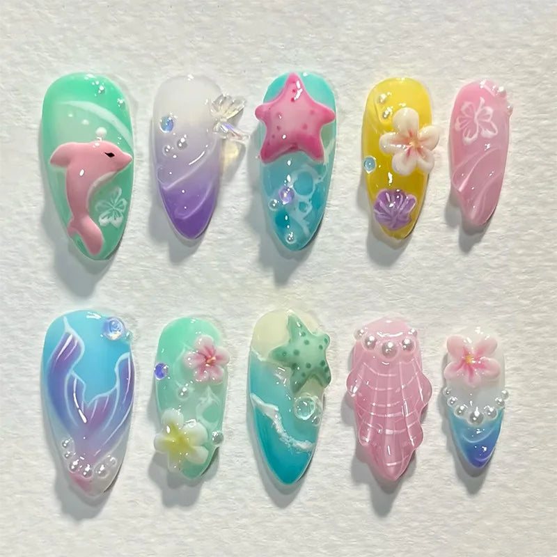 3D Ripple Design False Nails / Almond Tips nails - 24pcs