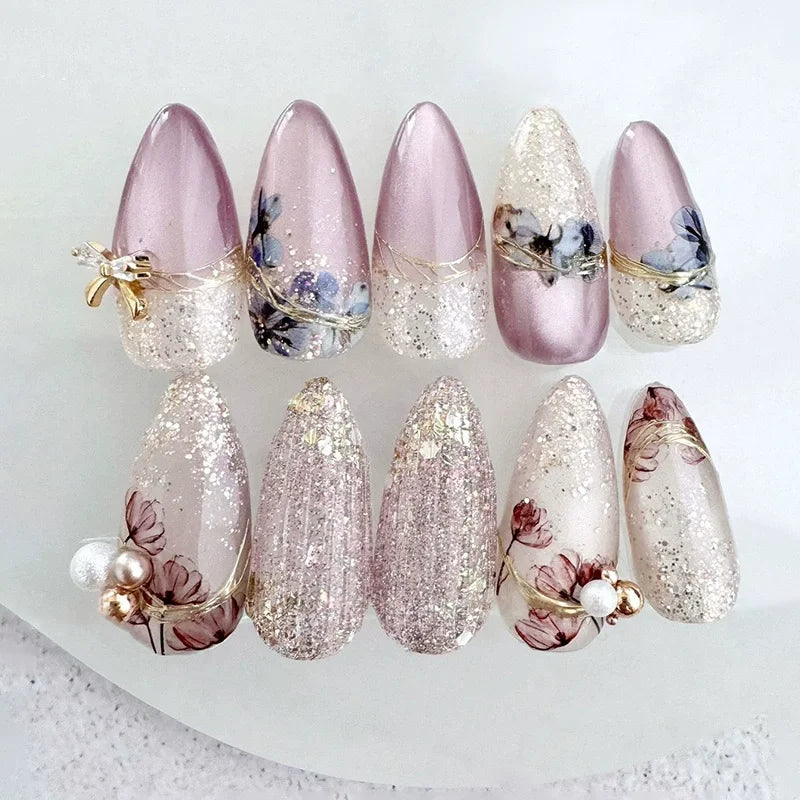 Cat Eye French Sheer Manicure Tip Art 3D Acrylic Nails