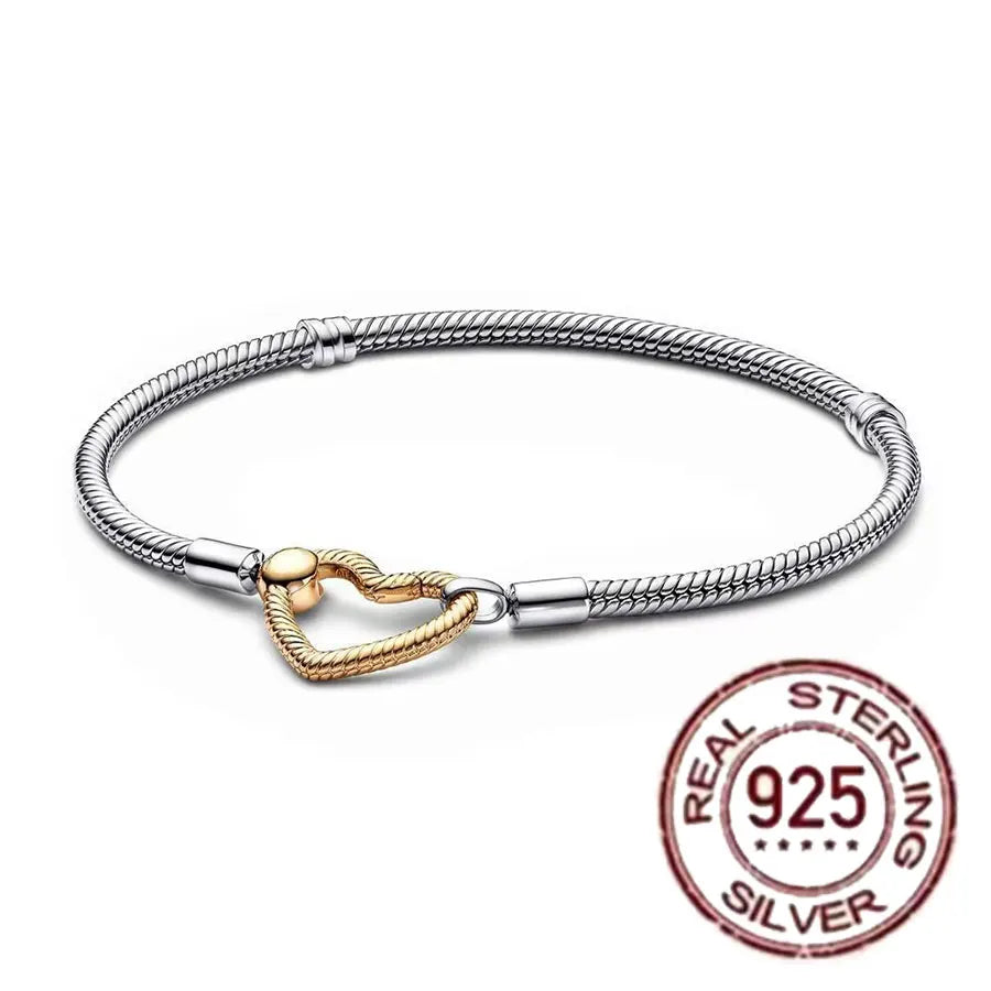 925 fine heart-shaped snake bone bracelet for women