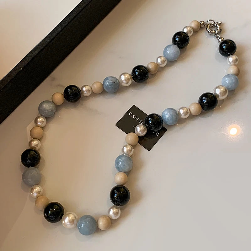 Retro Natural Stone Necklace Womens