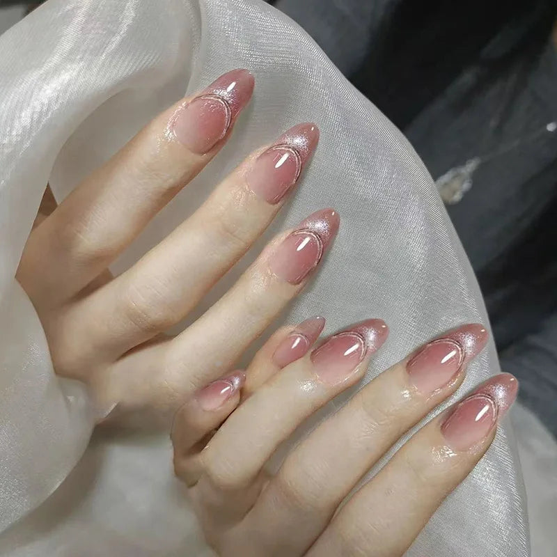 Cat Eye French Sheer Manicure Tip Art 3D Acrylic Nails