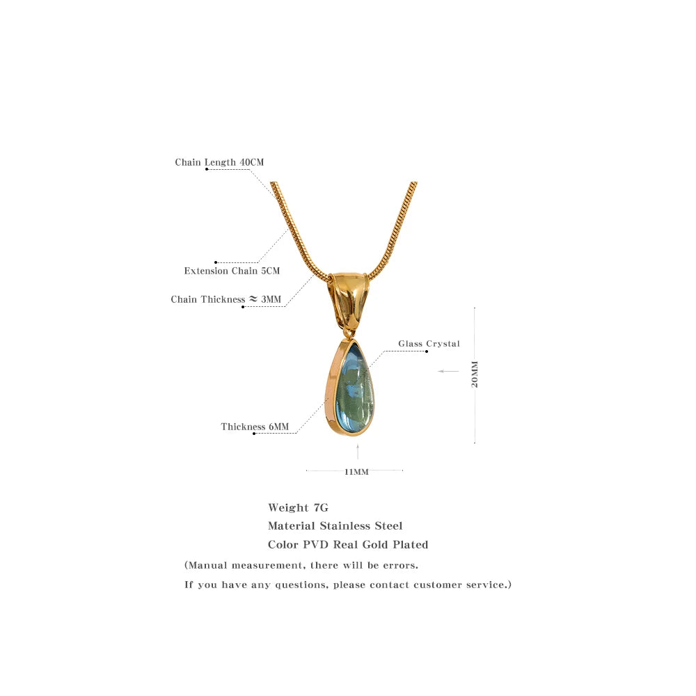 Green Crystal Water Drop Pendant Necklace for Women 316l Stainless Steel