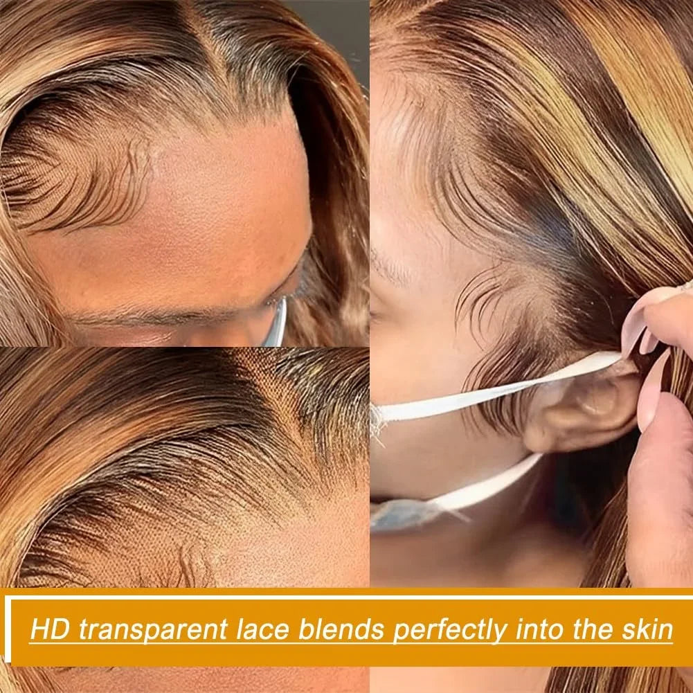 Highlight Wig 100% Human Hair Ombre Brown Lace Frontal Wig Brazilian