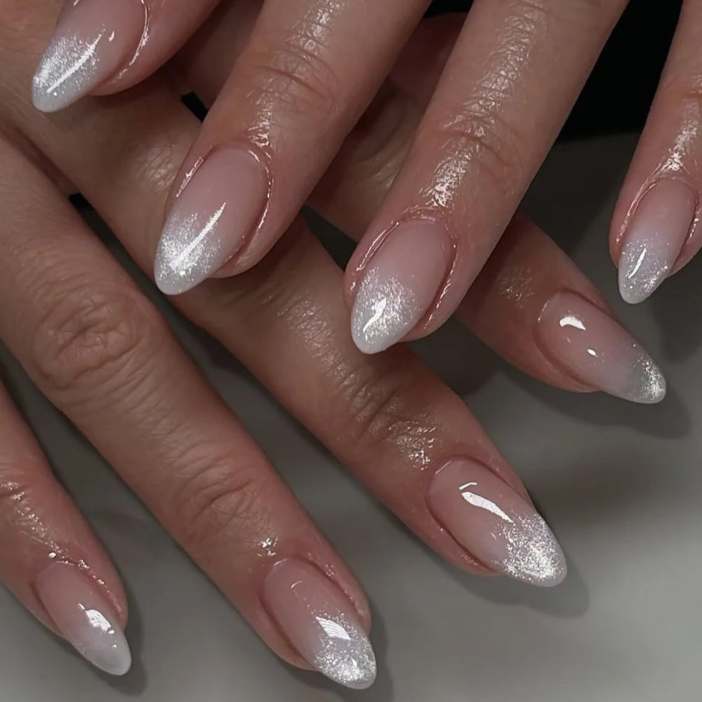 Cat Eye French Sheer Manicure Tip Art 3D Acrylic Nails