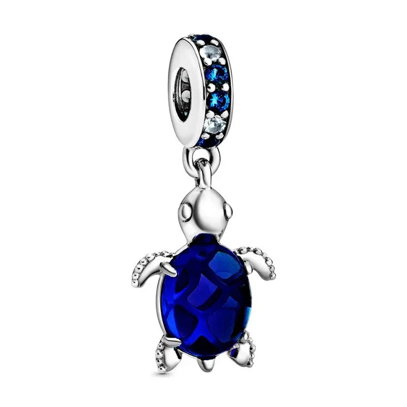 Blue Marine Organism Series Charm Jewelry Fit Original 925 Sterling Silver