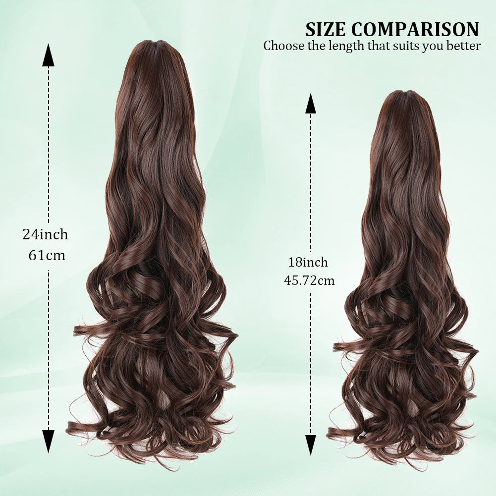 Ponytail Extension Synthetic Claw Clip in Hairpiece Curly Wavy.