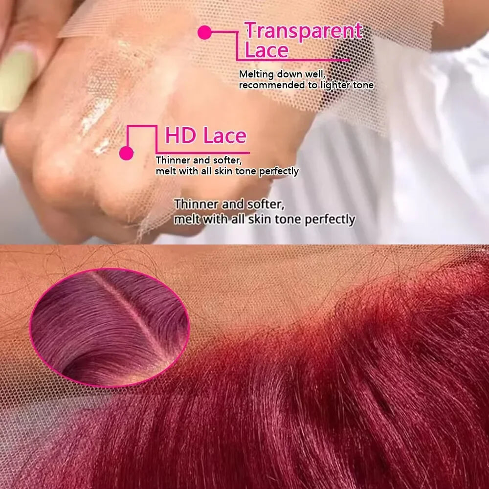 Rose - Burgundy Lace Frontal Wig Body Wave HD Transparent Lace