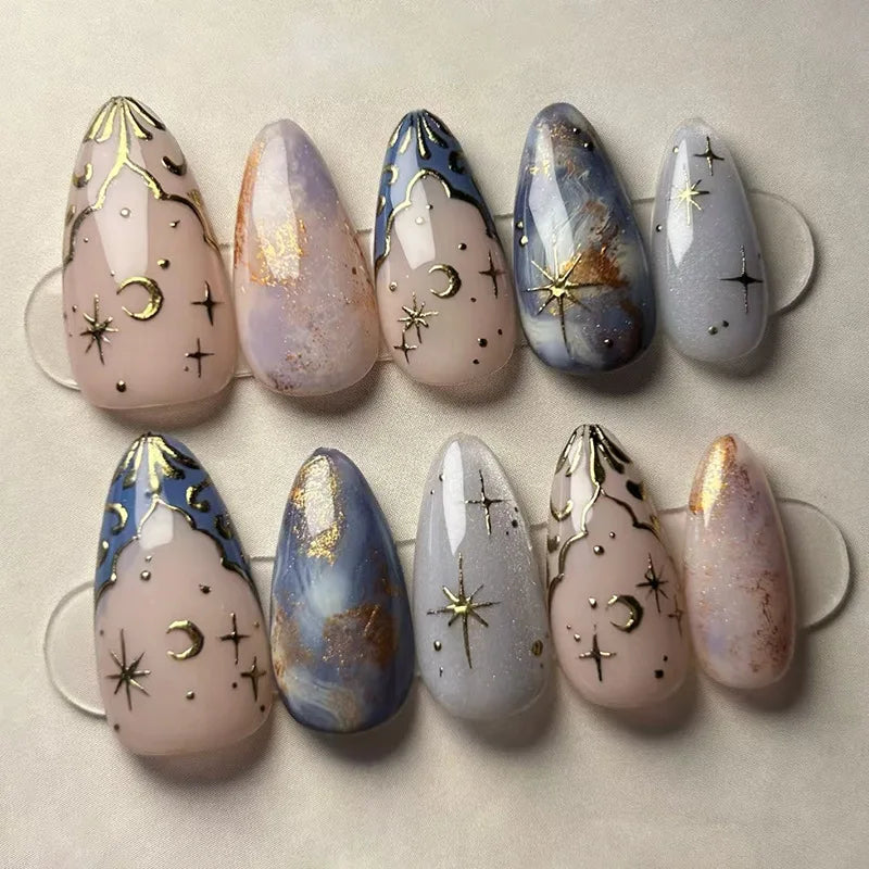 3D Ripple Design False Nails / Almond Tips nails - 24pcs